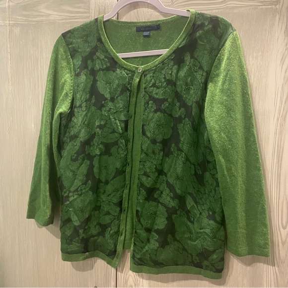 Women’s Boden Apple Green Cardy with Silk Rose inlay front panels UK size 14 - Picture 1 of 7